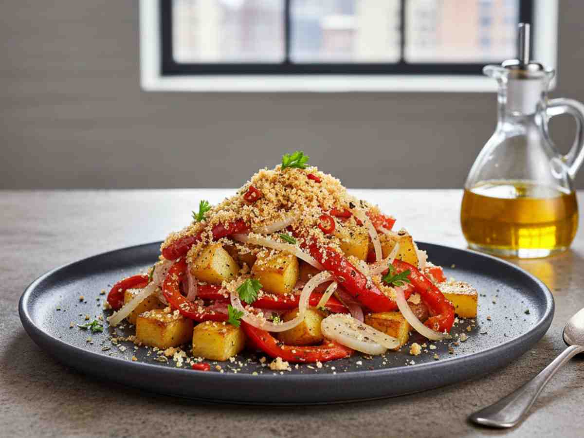 peperoni con patate e scalogno in un piatto