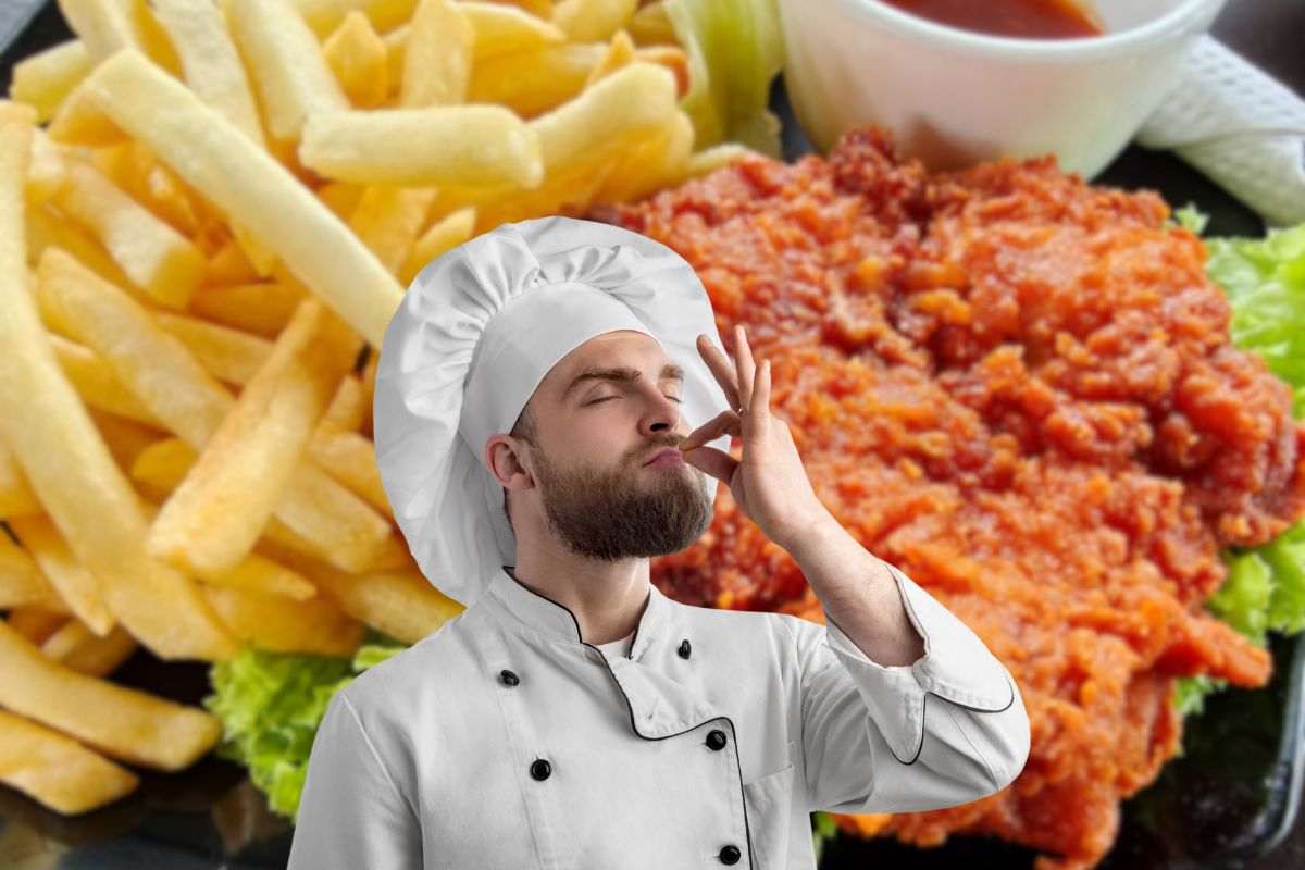 cotoletta con patatine e chef